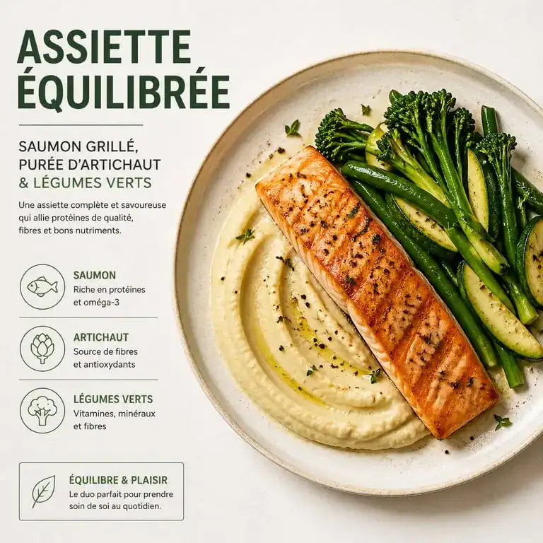 Menu bon pour le foie : pavé de saumon et purée d'artichaut pour une alimentation saine