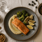 menu bon pour le foie, assiette saumon artichaut brocolis
