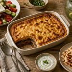 accompagnement moussaka salade grecque et pita