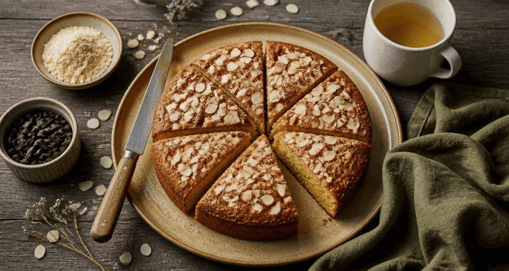 amandin recette gâteau moelleux découpé