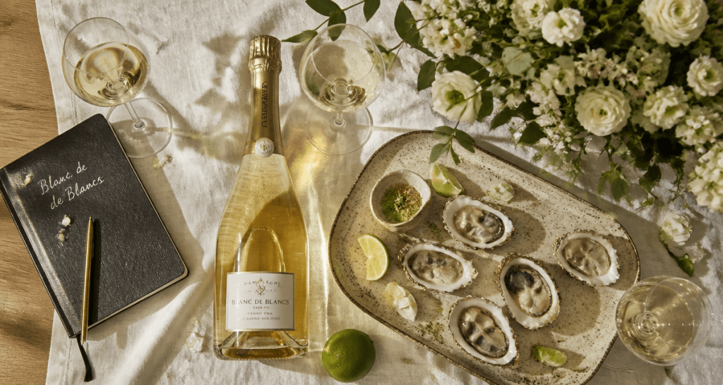 champagne blanc d blanc bouteille verres huitres