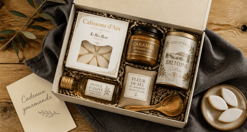 Coffret spécialités françaises à offrir sur table en bois