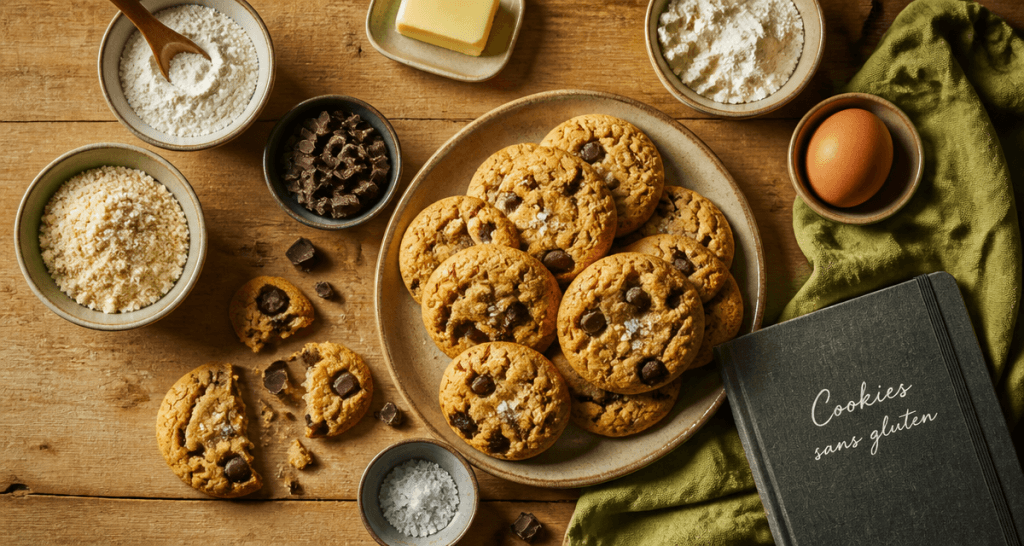 cookies sans gluten dorés avec pépites de chocolat