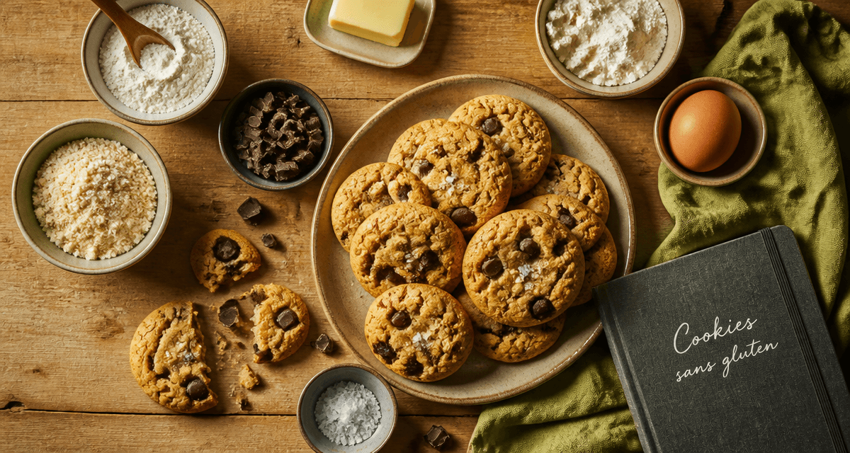 cookies sans gluten dorés avec pépites de chocolat