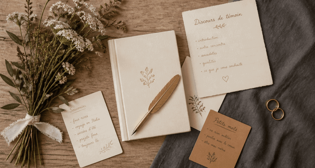 discours témoin mariage carnet notes alliances