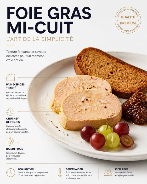 Foie gras servi avec pain d'épices et chutney de figues pour une dégustation festive