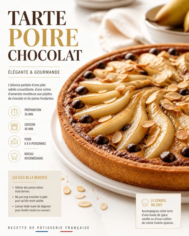 Tarte poire chocolat Cyril Lignac, une pâtisserie française gourmande et élégante