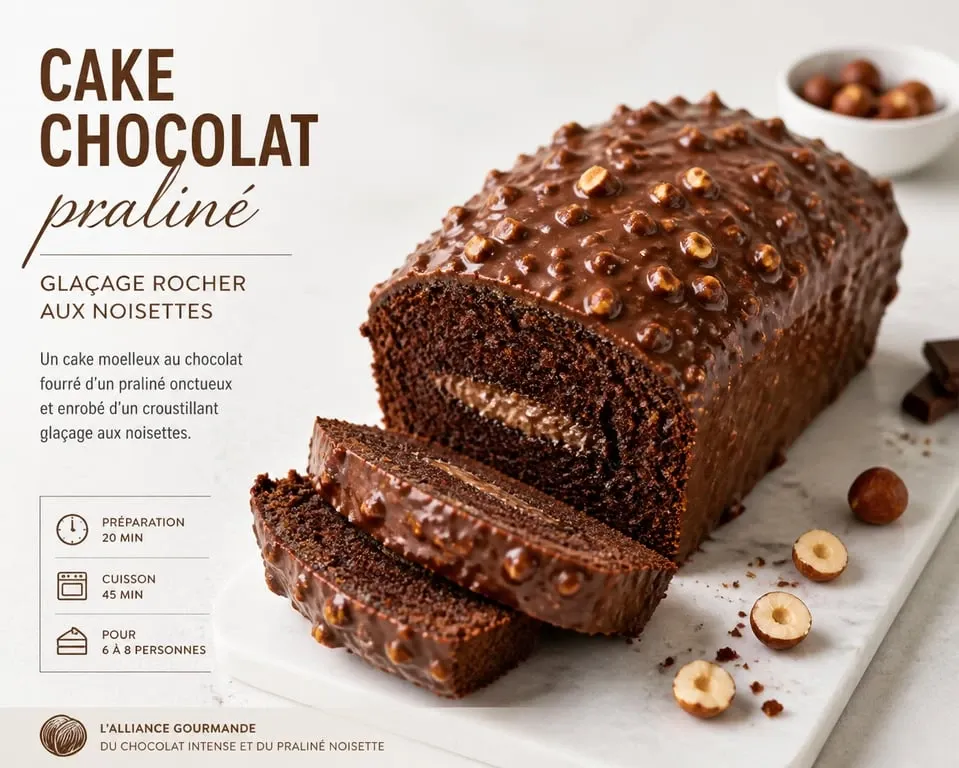 Cake chocolat praliné avec glaçage rocher