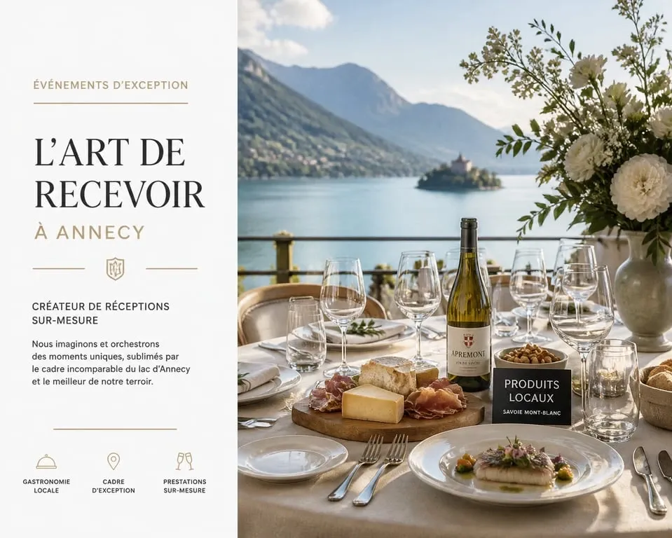 Table de réception élégante pour un traiteur à Annecy avec vue sur le lac