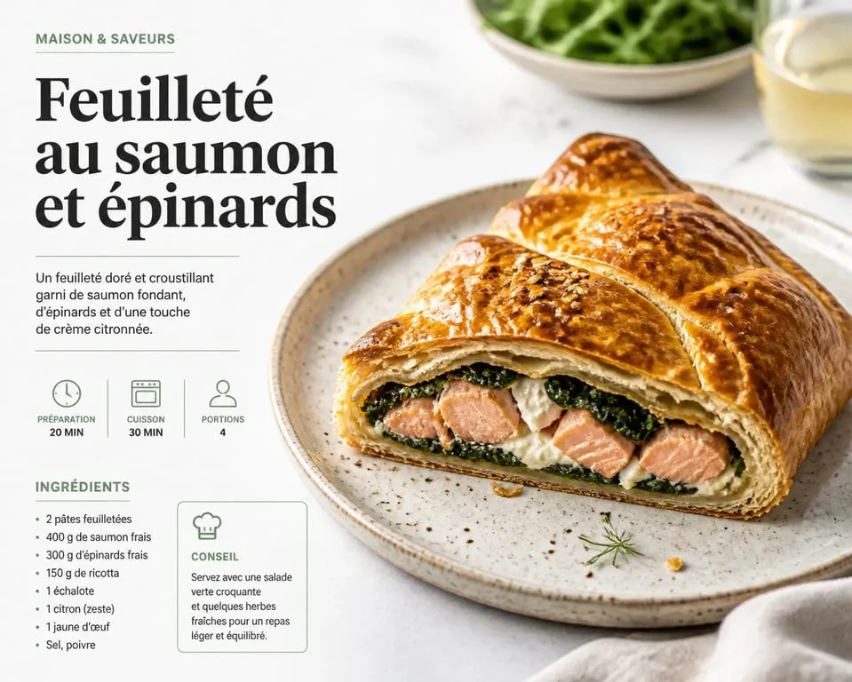 Recette de feuilleté au saumon et épinards frais croustillant