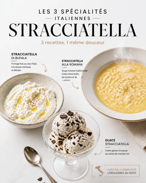 Les trois variantes de la stracciatella : fromage, soupe et glace