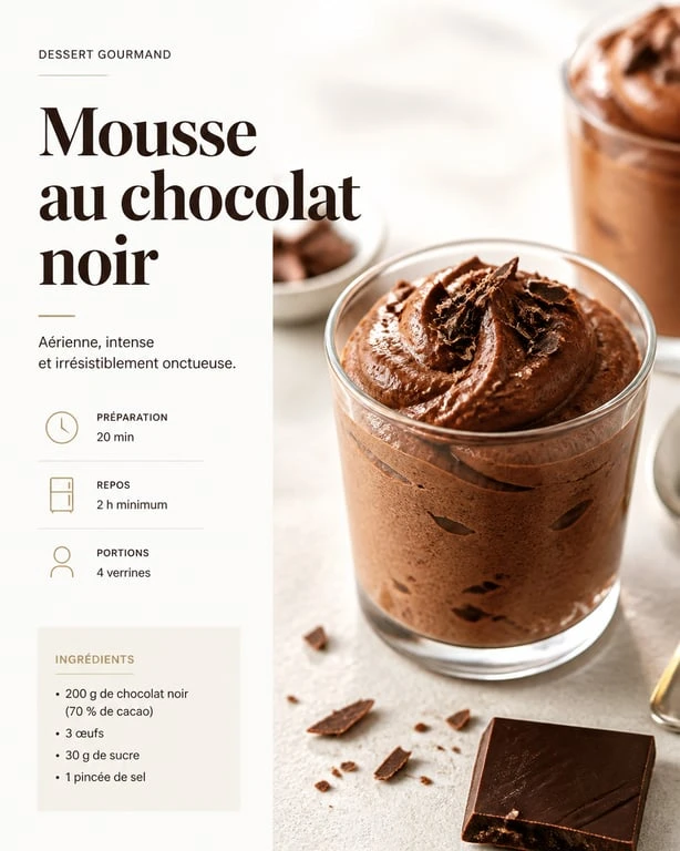 Mousse au chocolat sans sucre dans une verrine élégante
