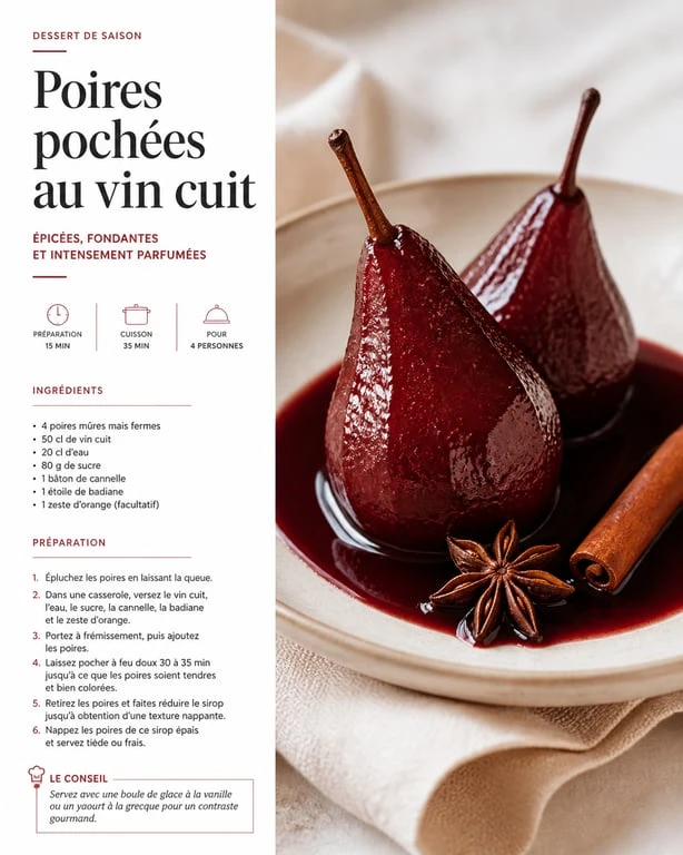 Poires pochées au vin cuit apéritif français