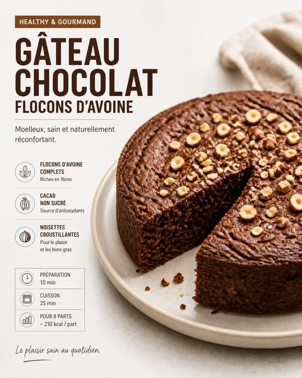 Gâteau au chocolat et flocons d'avoine healthy sur une assiette