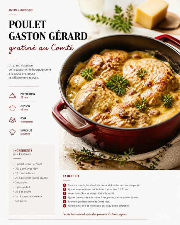 Poulet Gaston Gérard façon Cyril Lignac gratiné au Comté dans une cocotte