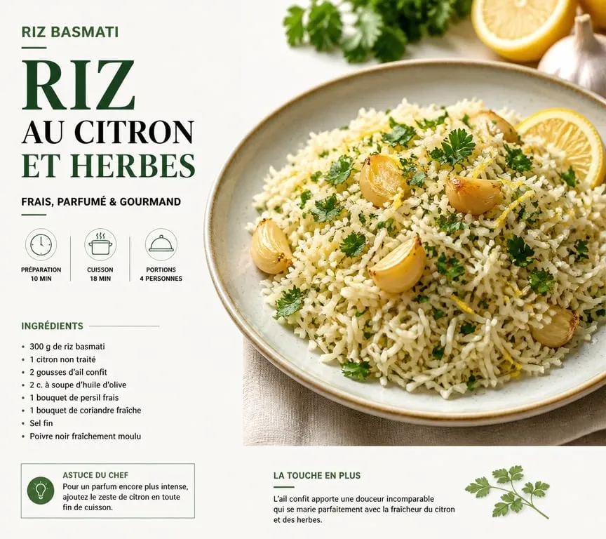 Recette de riz basmati au citron et herbes fraîches en accompagnement