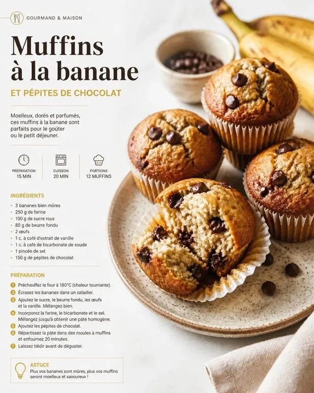 Muffins à la banane et pépites de chocolat cuits au air fryer