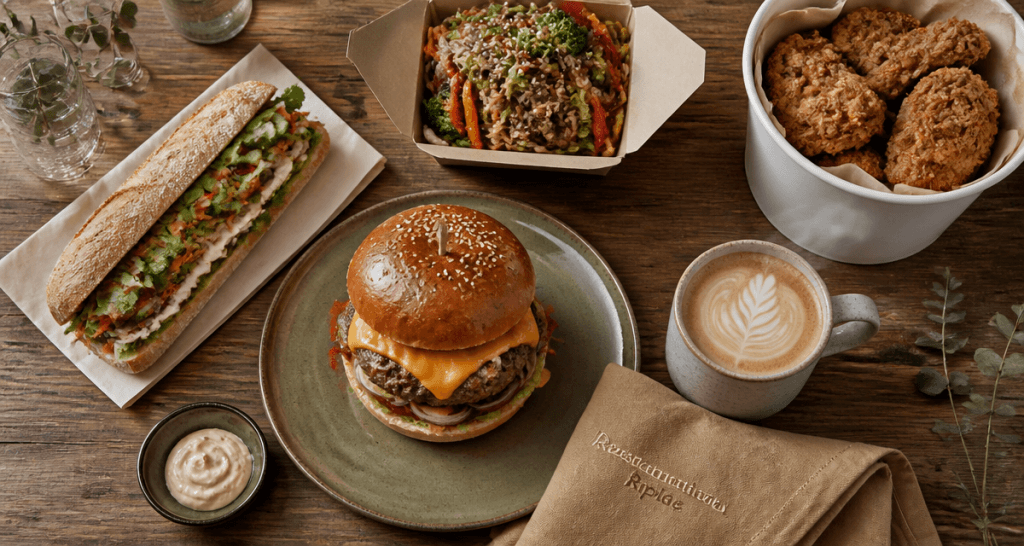 fast food connus burger sandwich wok table