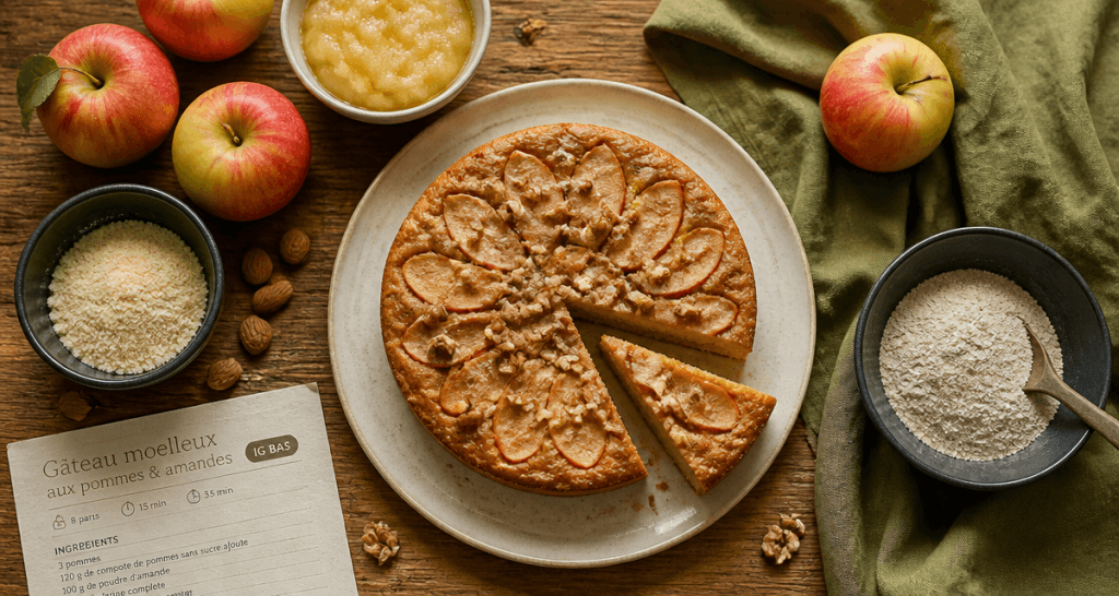 gâteau aux pommes sans sucre pour diabétique sur table rustique