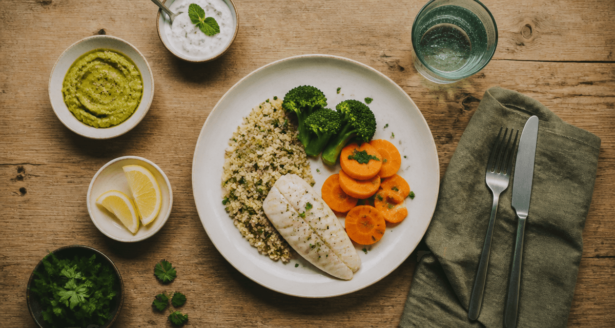 menu semaine sans graisse assiette poisson légumes quinoa