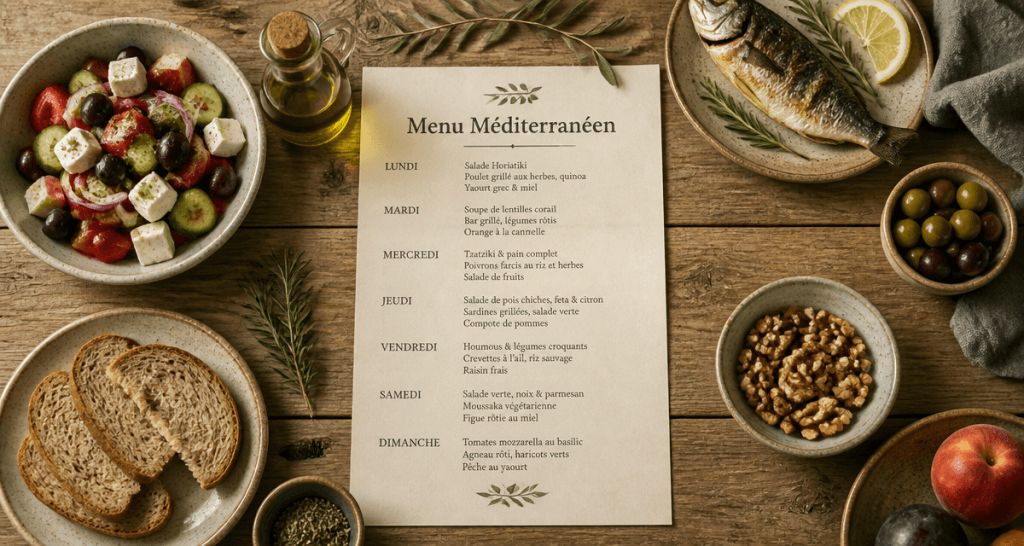 menu type regime mediterraneen plat table