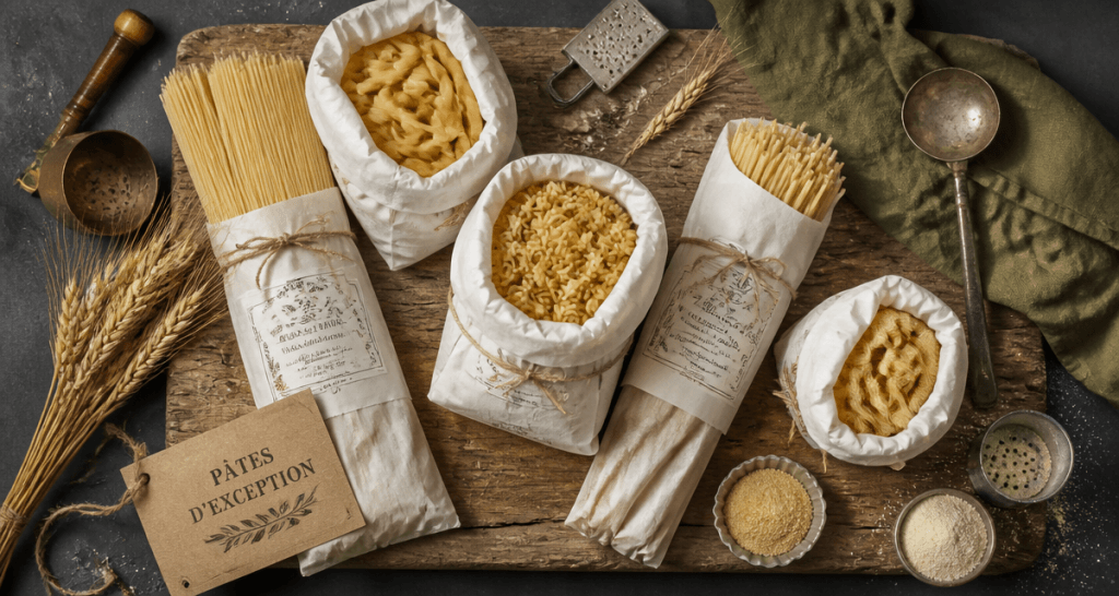 Pates italiennes marques artisanales sur planche