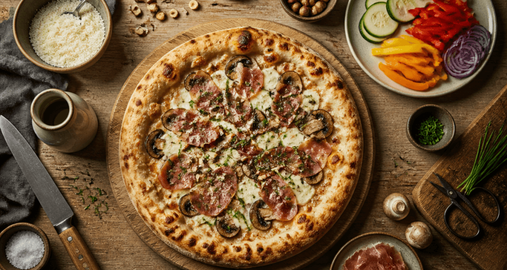 Pizza garniture maison champignons jambon mozzarella