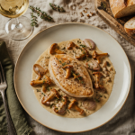 Poulet girolles crème vin blanc assiette