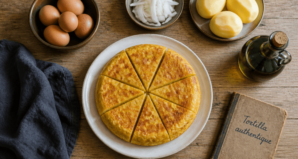 recette en espagnol tortilla de patatas dorée et épaisse