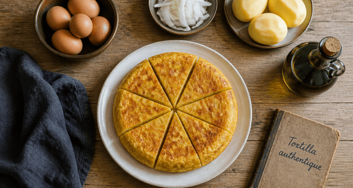 recette en espagnol tortilla de patatas dorée et épaisse