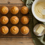 recette pour muffins nature dorés sur table rustique