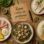 repas riche en proteine assiettes variées