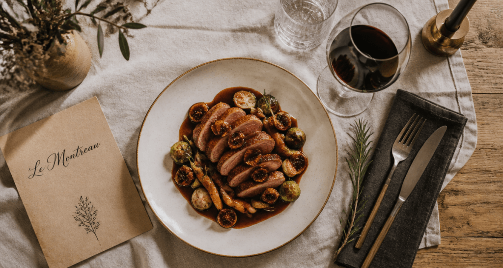 restaurant le montreau magret de canard sur table