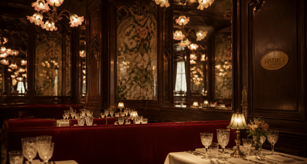 Salle du resto Maxim's avec décor Art Nouveau