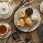Salon de thé Bordeaux table avec scones et thé