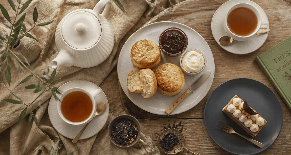 Salon de thé Bordeaux table avec scones et thé