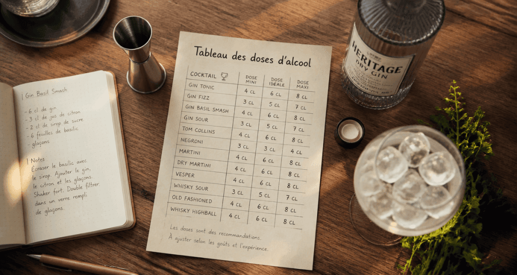 tableau dose alcool bar cl sur comptoir
