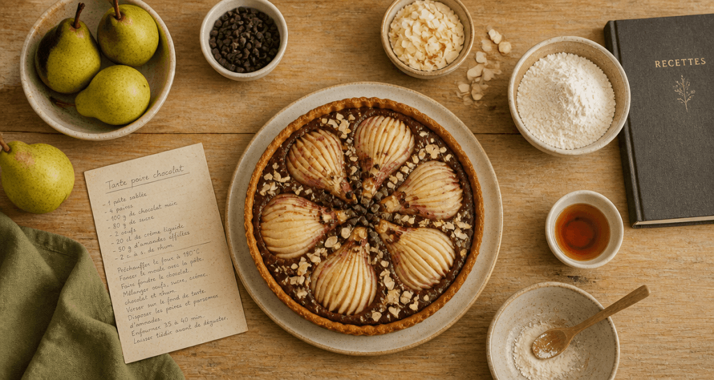 tarte poire chocolat cyril lignac vue en plongée