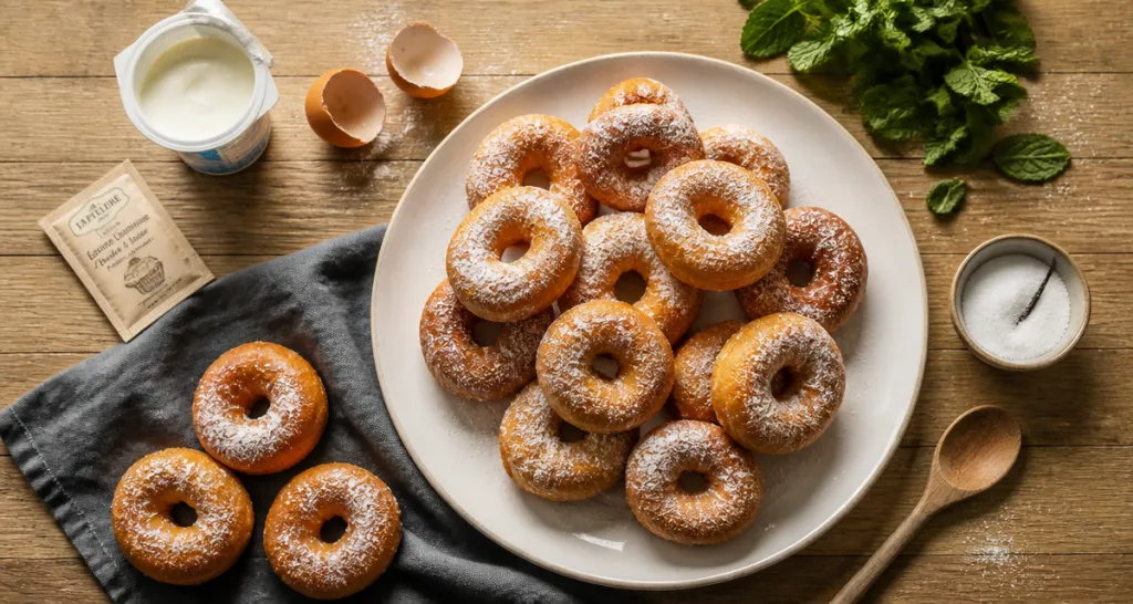 Beignet rapide maison sur assiette avec yaourt