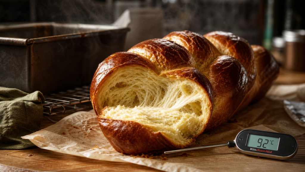 Brioche cuisson 170°C, mie filante et dorure noisette