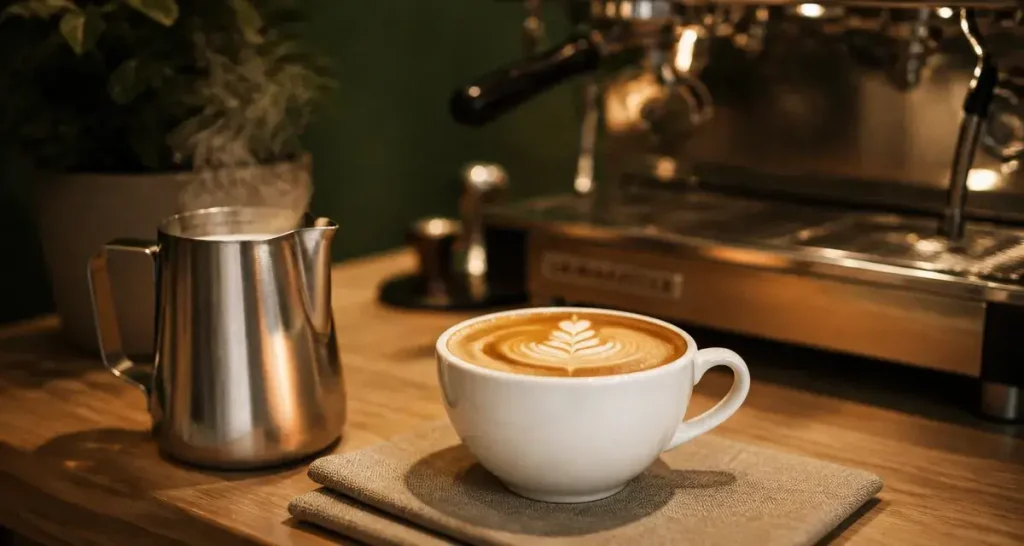 cafe au latte maison : micromousse soyeuse, latte art feuille