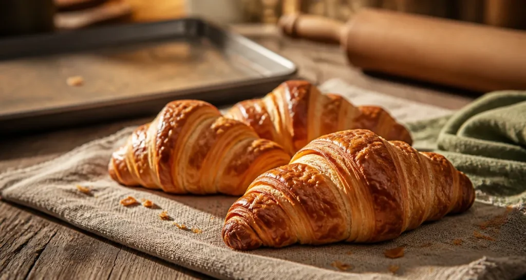 Le croissant français, pâte feuilletée dorée