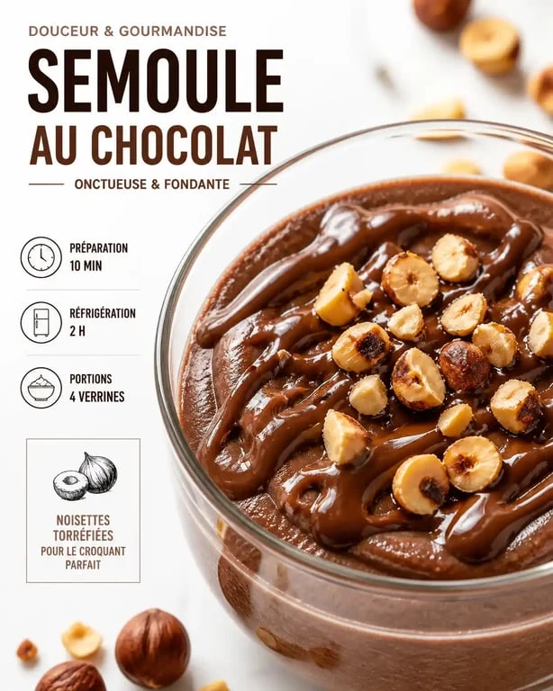 Verrine de semoule au chocolat maison onctueuse et gourmande