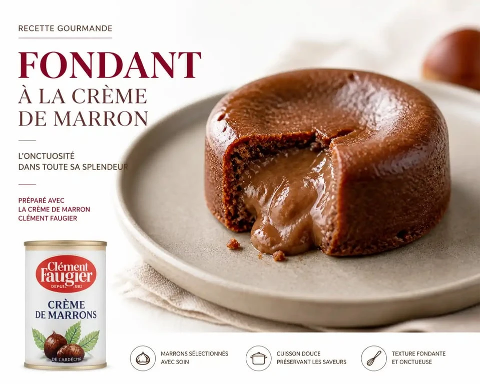 Fondant à la crème de marron Clément Faugier sur une assiette