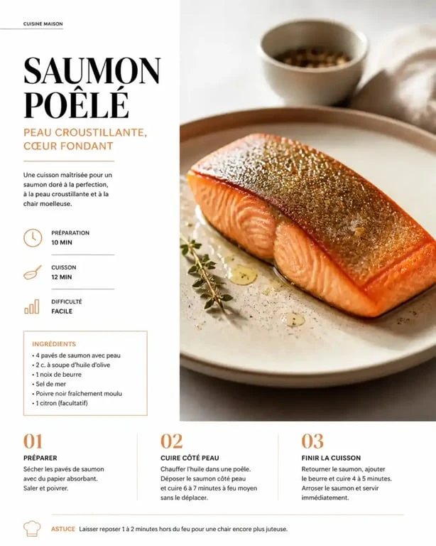 Pavé de saumon croustillant cuit à la poêle, prêt à déguster