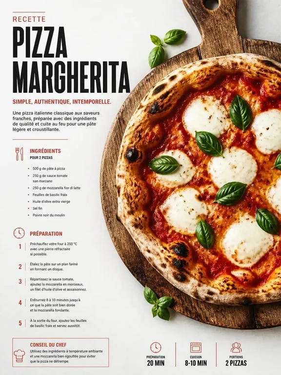 Pizza artisanale maison avec ingrédients frais : mozzarella, basilic et sauce tomate