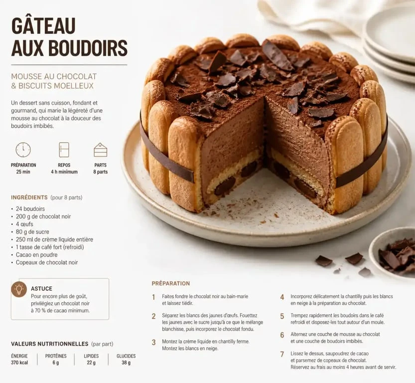 Gâteau aux boudoirs maison au chocolat, dessert gourmand et facile