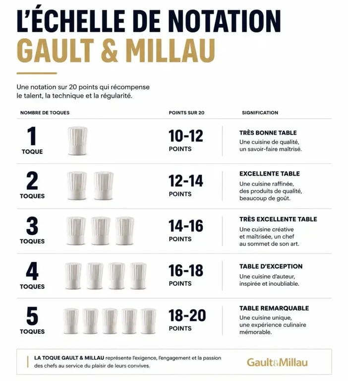Infographie explicative du système de notation des toques Gault et Millau