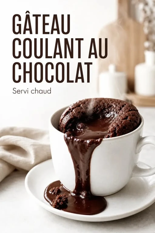 Fondant au chocolat individuel au micro-ondes dans un mug, cœur coulant gourmand.