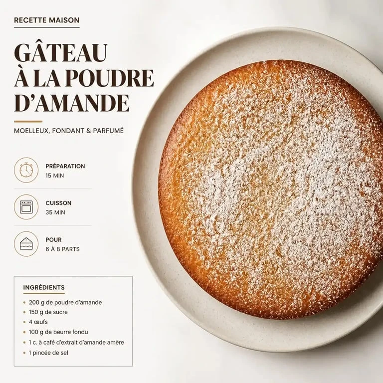 Gâteau fondant à la poudre d'amande fait maison sur une assiette